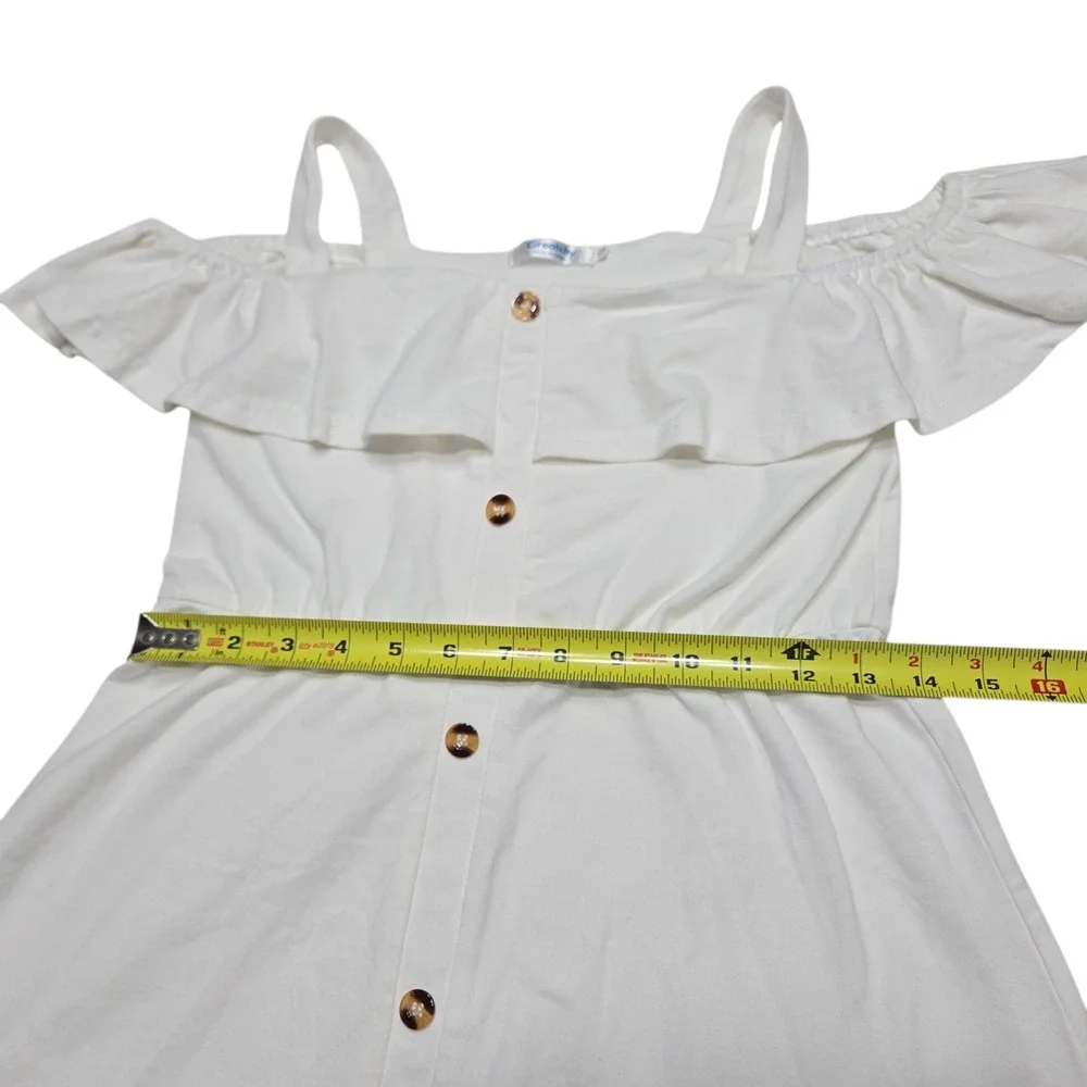Greatchy Dress Girls L 10-12 White Cold Shoulder Ruffle Button Front Cottagecore